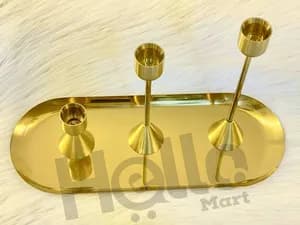 Gold Candle Holder Tray Set