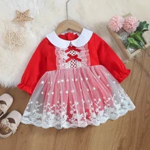Baby Red Long-sleeve Mesh Romper