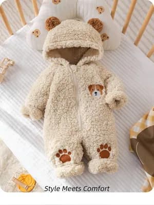 Cute cartoon embroidered plush winter jumpsuit