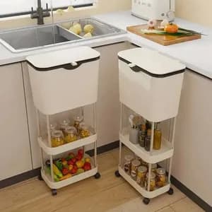 3-Layer Kitchen Storage Rack with Trash Can