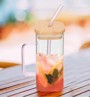 Glass Drinking Mug with Straw