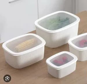 White Gray Ribbed Kitchen Storage Container Set