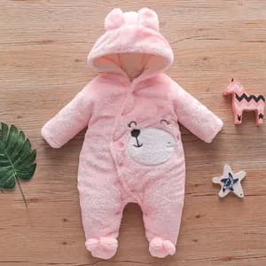 Soft Thick Fleece Hooded Baby Jumpsuit