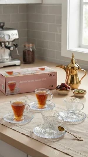 6PCS Glass Tea Cup and Saucer Set