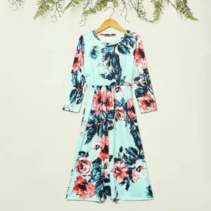 Beautiful Floral Allover Print Long-sleeves Dresses