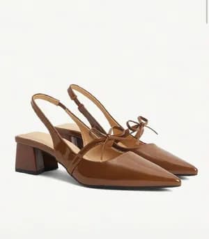 Bow decor solid color block heel pump