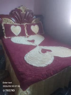 Bed with Mattress and Nightstands