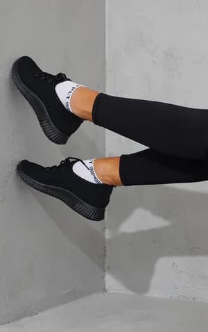 Prettylittlething kintted lace up sports trainers