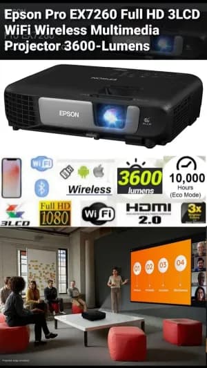 Epson Pro EX7260 Full HD 3LCD WXGA Home Cinema WiFi Wireless 3600-Lumens Projector