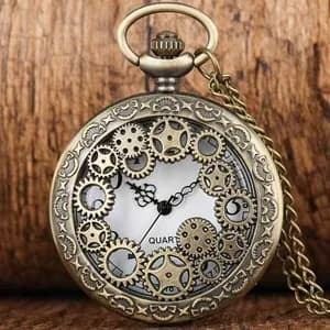 Vintage Gear Quartz Pocket Watch Necklace