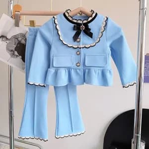 Toddler girls' french peter pan collar top and casual pants set 2-8