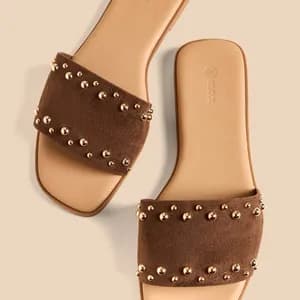MAX flat slide sandals with gold-tone stud embellishments