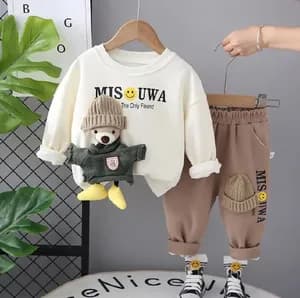Unisex cartoon doll fleece 2 piece set outfit