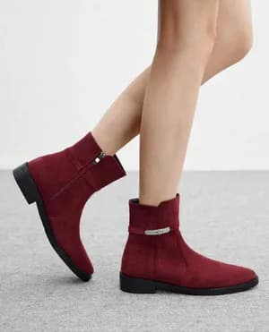 Belt decor faux suede ankle boots