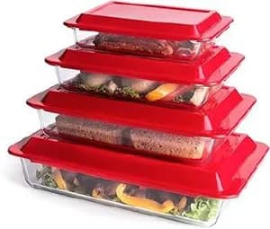Glass Baking Storage Set Red Lids