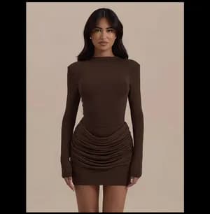Brown Long Sleeve Ruched Mini Dress
