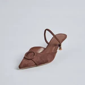 MAX Buckle Accent Slingback Kitten Heels