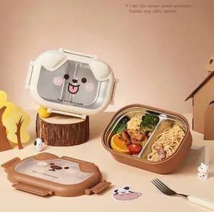 Cute puppy-themed stainless steel partitioned bento lunch box