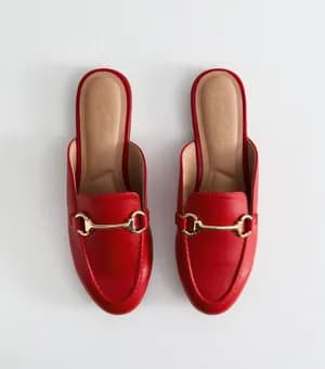 New Look Red Faux Leather Snaffle Detail Loafers