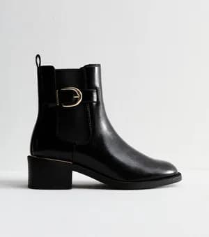 New look gold buckle heeled boots