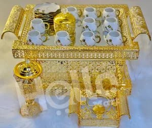 Large Golden Coffee Tray Set