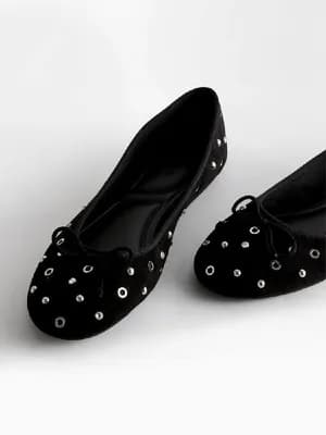 Primark studded faux suede ballerina black