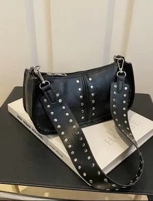 Black Studded Shoulder Handbag