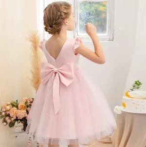 Princess girls bow decor polka dot party dress