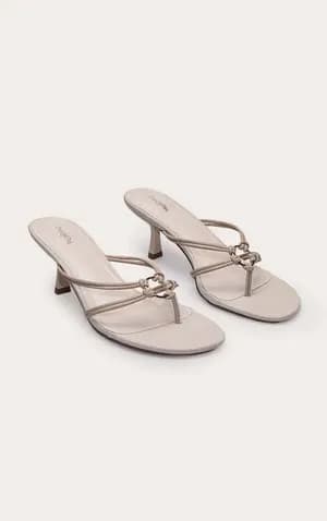 PLT O ring strappy toe thong heeled mules