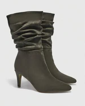 Suede pointed-toe ruched mid-calf boots