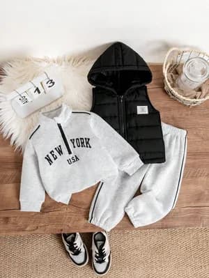3 Piece Set Polo Sweatshirt Pant