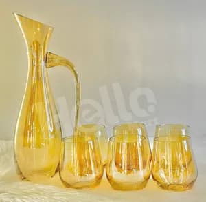 Golden Water Jug with 6 Glasses