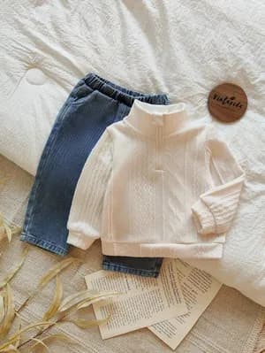 Toddler boys casual turndown top and jeans set