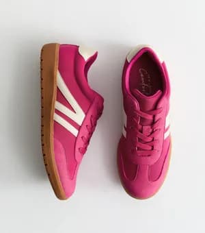 Bright Pink Faux Suede Panelled Low Top Trainers