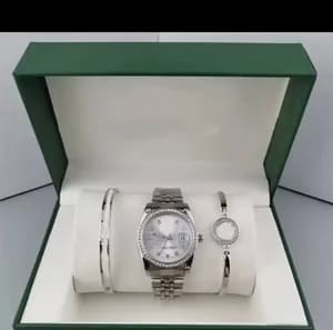 Silver Color Watch Set with Bracelet