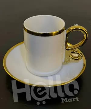 White Gold Rim Coffee Cup Set