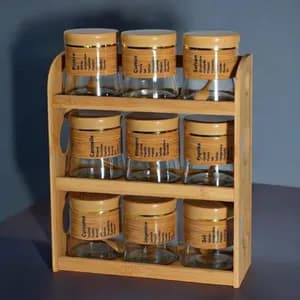 9-Piece Glass Storage Jar Set with Wooden Rack