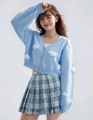 Shein Size M Cloud Embroidery Cardigan