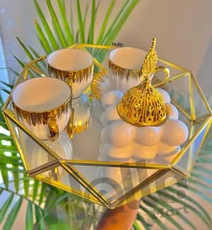 Glass Service Tray with Coffee Cups