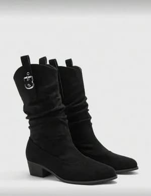 Suede belt decor ruched mid-calf boots