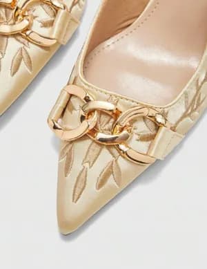Pointed toe golden chain decor kitten heel