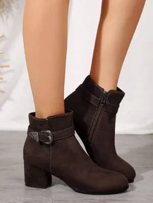 Buckle belt decor low heel ankle boots