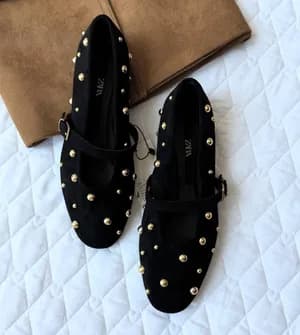 Zara studded ballerina shoe with buckle closure