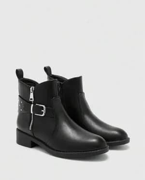 Belt decor round toe ankle boots