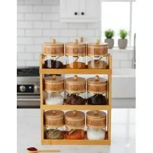 Premium Glass Storage Jar Set with Wooden Rack