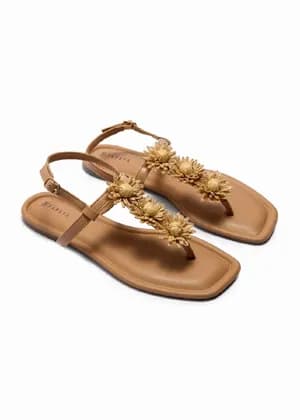 Papaya natural raffia flower toe post sandals 36
