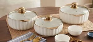 Ceramic Casserole Set with Gold Trim