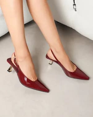 SIMMI LONDON June burgundy Patent Low Sling Back Court Shoes