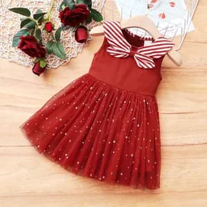 Christmas Splice Mesh Layered Sleeveless Crimson Baby Dress