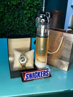 New year gift package with watch and bath body splash